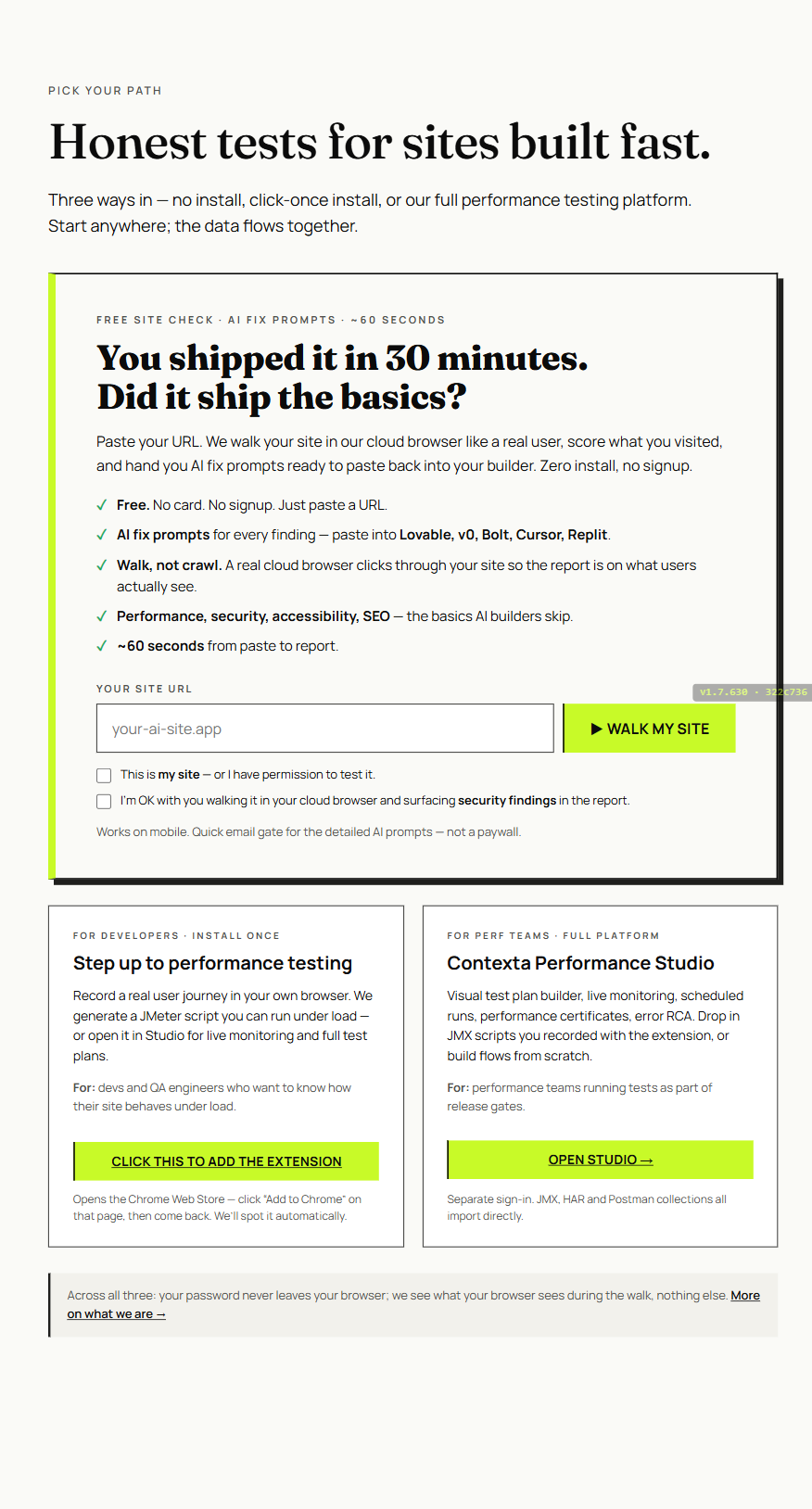 Site Check landing page